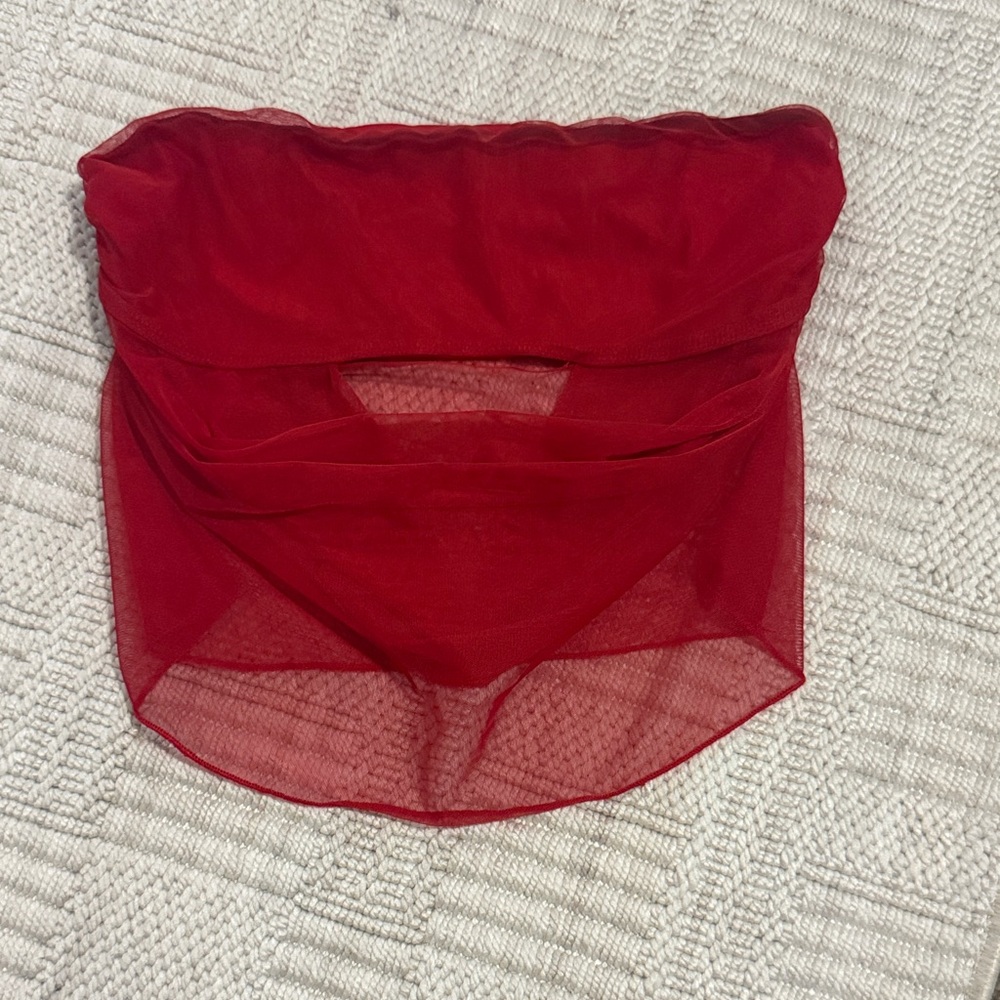 Sheer Strapless Red Mesh Bandeau Top